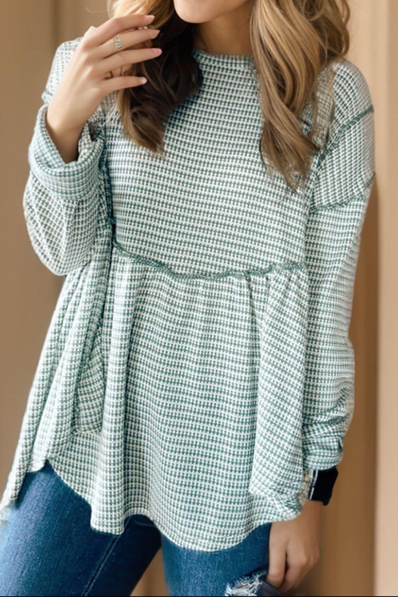 Green & white pleated style top - Pre Order