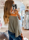 Light weight ribbed oversized sleeve olive off the shoulder top - Pre Order