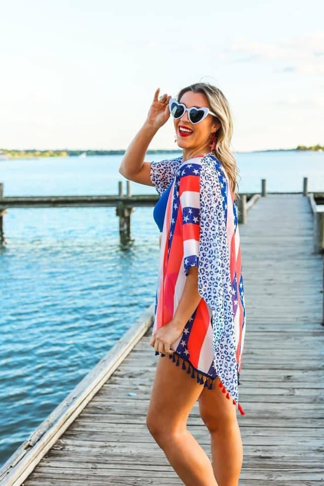 Red | White | Blue American flag & leopard Cover up
