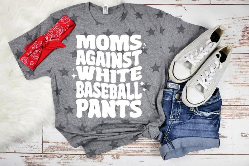 Moms against white baseball pants tee