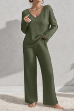 Ultra Comfortable V Neck Ribbed Set - Pre Order