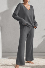 Ultra Comfortable V Neck Ribbed Set - Pre Order