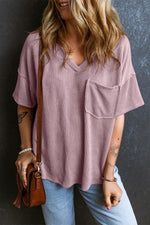 Solid color textured ribbed Vneck - Pre Order