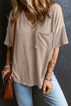 Solid color textured ribbed Vneck - Pre Order