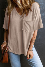 Solid color textured ribbed Vneck - Pre Order