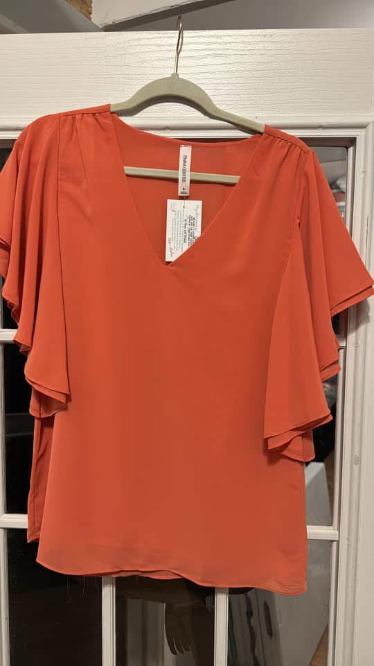 Burnt orange ruffle sleeve tunic