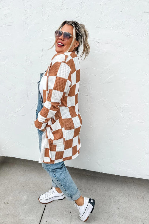 Checkered Pattern Thumbhole Cardigan - Pre Order