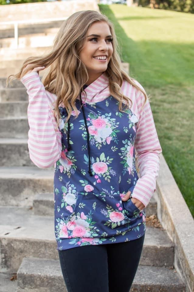 Friday the 13th sale - Floral & Stripe Pullover