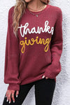 THANKSGIVING Round Neck Long Sleeve Sweater