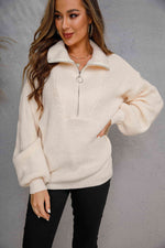 Collared Neck Zip-Up Knit Top