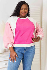 Double Take Color Block Dropped Shoulder Sweatshirt