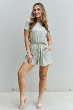 Zenana Chilled Out Full Size Short Sleeve Romper in Light Sage