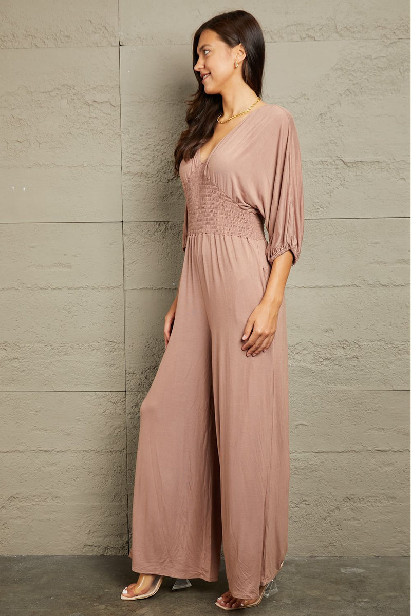Culture Code Full Size Smocking Waist Jumpsuit