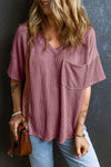 Textured V-Neck Dropped Shoulder T-Shirt