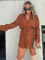 Button Up Long Sleeve Slit Shirt and Shorts Set