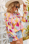 Printed Flounce Sleeve Buttoned Blouse