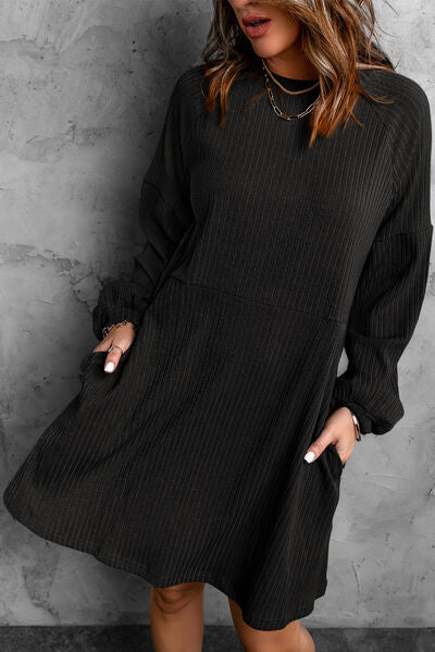 Round Neck Long Sleeve Mini Dress