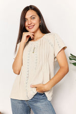Double Take Crochet Buttoned Short Sleeves Top