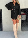 Button Up Long Sleeve Slit Shirt and Shorts Set