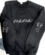 PREORDER: Custom Mama Sweatshirt in Six Colors with Embroidered Vertical Names