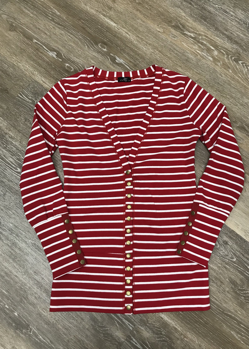 Red & White Striped Snap Cardigan