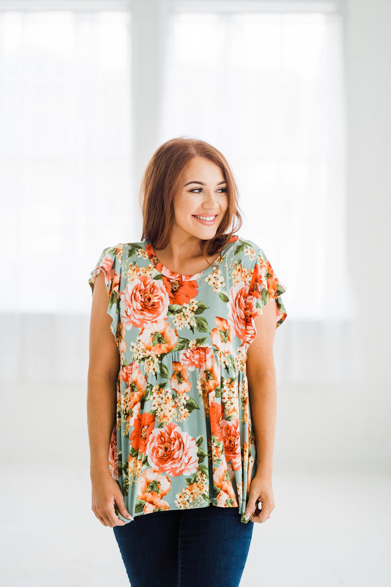 Forever Young Floral Top In Sage
