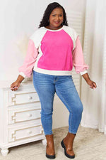 Double Take Color Block Dropped Shoulder Sweatshirt