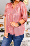 Tie Neck Metallic Half Sleeve T-Shirt