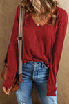 Exposed Seam V-Neck Long Sleeve T-Shirt