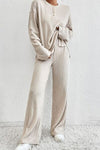 Ribbed Half Button Knit Top and Pants Set