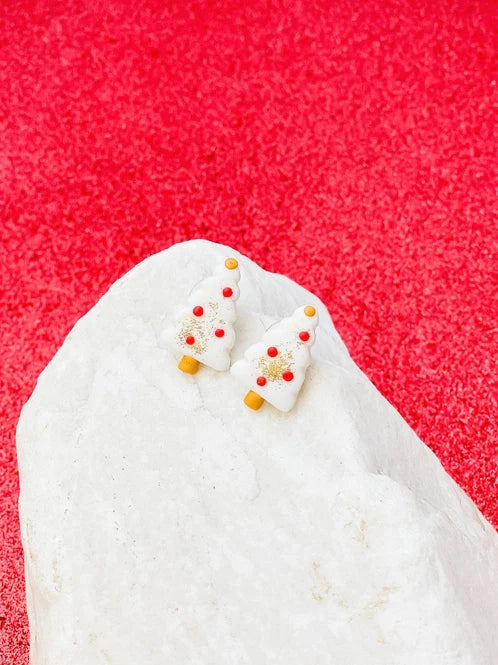 PREORDER: White Christmas Tree Clay Stud Earrings