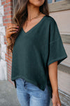 Eyelet V-Neck Dropped Shoulder T-Shirt