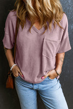 Textured V-Neck Dropped Shoulder T-Shirt