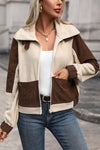 Color Block Zip Up Pocketed Jacket