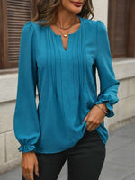 Notched Flounce Sleeve Blouse